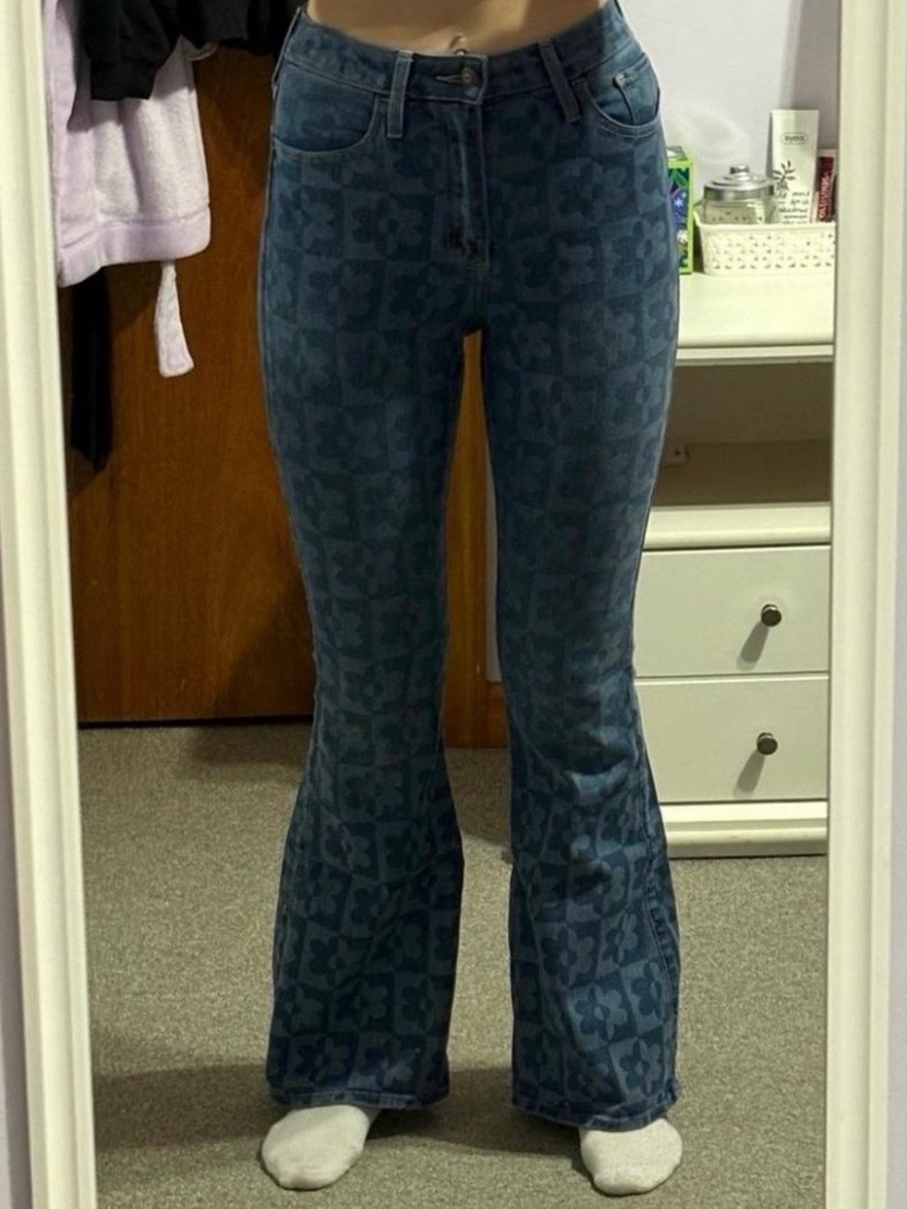 Hollister High-Rise Two-Tone Floral Vintage Flare Jeans